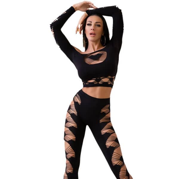 CHILIROSE - CR 4436 TOP  LEGGINS BLACK S/L
